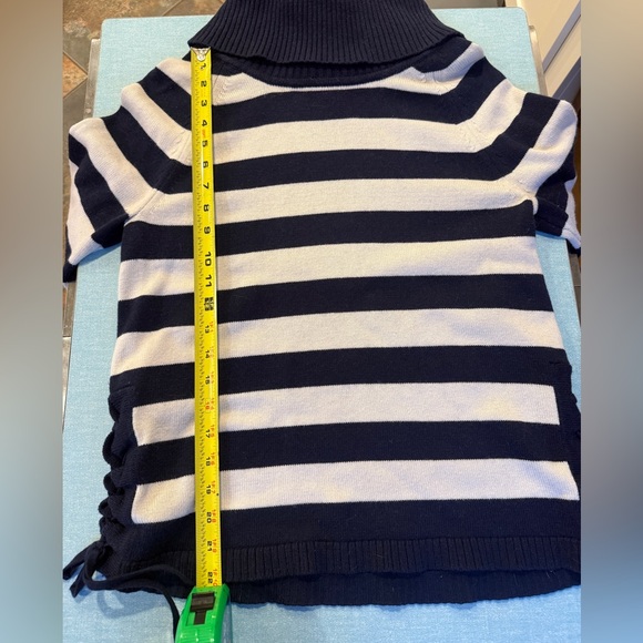 Banana Republic Navy and Cream Striped Turtleneck Sweater Side Tie - Picture 7 of 8